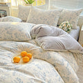 Spring Floral Print Blue and Purple Small Floral Vine Pattern • 4pcs Bedding (1 Duvet Cover + 1 Flat Sheet + 2 Pillowcases) • Country Style • Breathable Soft Microfiber • Machine Washable • Suitable for All Seasons • Does Not Include Comforter or Pillow