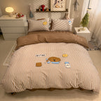 4pcs Cute Anime Cartoon Embroidered Duvet Cover Set (1 Duvet Cover + 1 Bed Sheet + 2 Pillowcases), Soft, Skin-Friendly, Breathable, Machine Washable, Suitable for Bedroom, Dorm, and Hotel Bedding Decor, All-Season Use - Four-Piece Bedding Set, Ideal