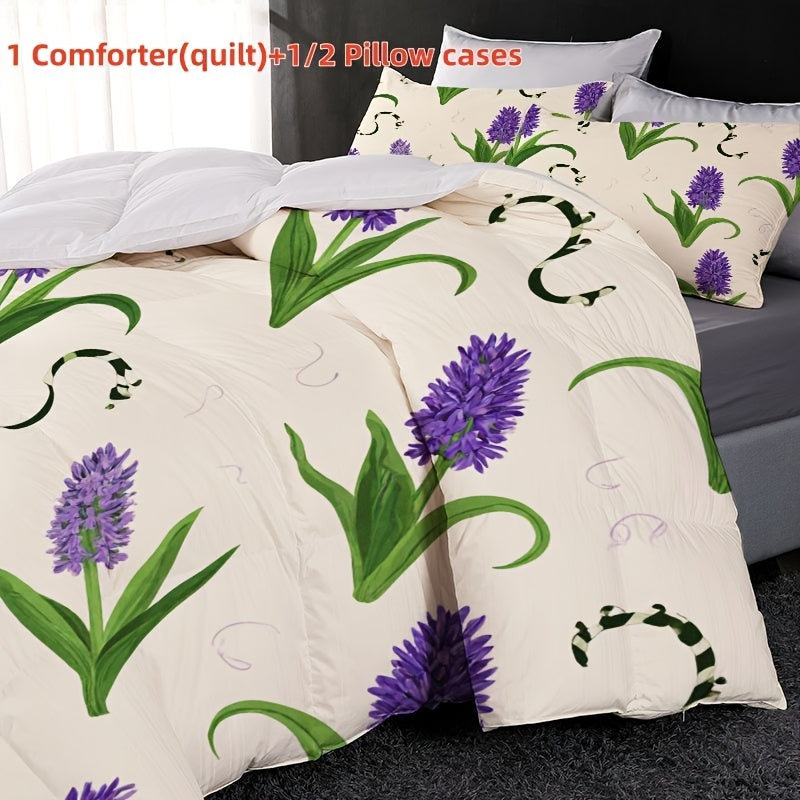 Thickened Pure Quilt, Suitable for All Seasons, Comfortable and Warm, Fresh Purple Lavender Floral Pattern, A Home Essential, Suitable for All Ages, Available in Multiple Sizes, High-Quality, Comfortable, Breathable, Soft and Skin-Friendly