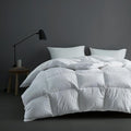Hotel Grand Luxury White Down Comforter, 600 Fill Power All Season Down Duvet Insert, 500 Thread Count 100% Cotton Hotel Bedding Comforters with Stripe Pattern