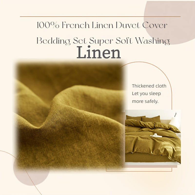 Four-piece Khaki Large Double Bed Duvet Cover Set, 100% French Linen Duvet Cover Bedding Set, Natural French Linen Sheets (1 Duvet Cover, 1 Fitted Sheet, 2 Pillowcases), Soft and Comfortable, Breathable and Cool, Luxury Hotel Bedding, High-end Home