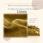 Four-piece Khaki Large Double Bed Duvet Cover Set, 100% French Linen Duvet Cover Bedding Set, Natural French Linen Sheets (1 Duvet Cover, 1 Fitted Sheet, 2 Pillowcases), Soft and Comfortable, Breathable and Cool, Luxury Hotel Bedding, High-end Home