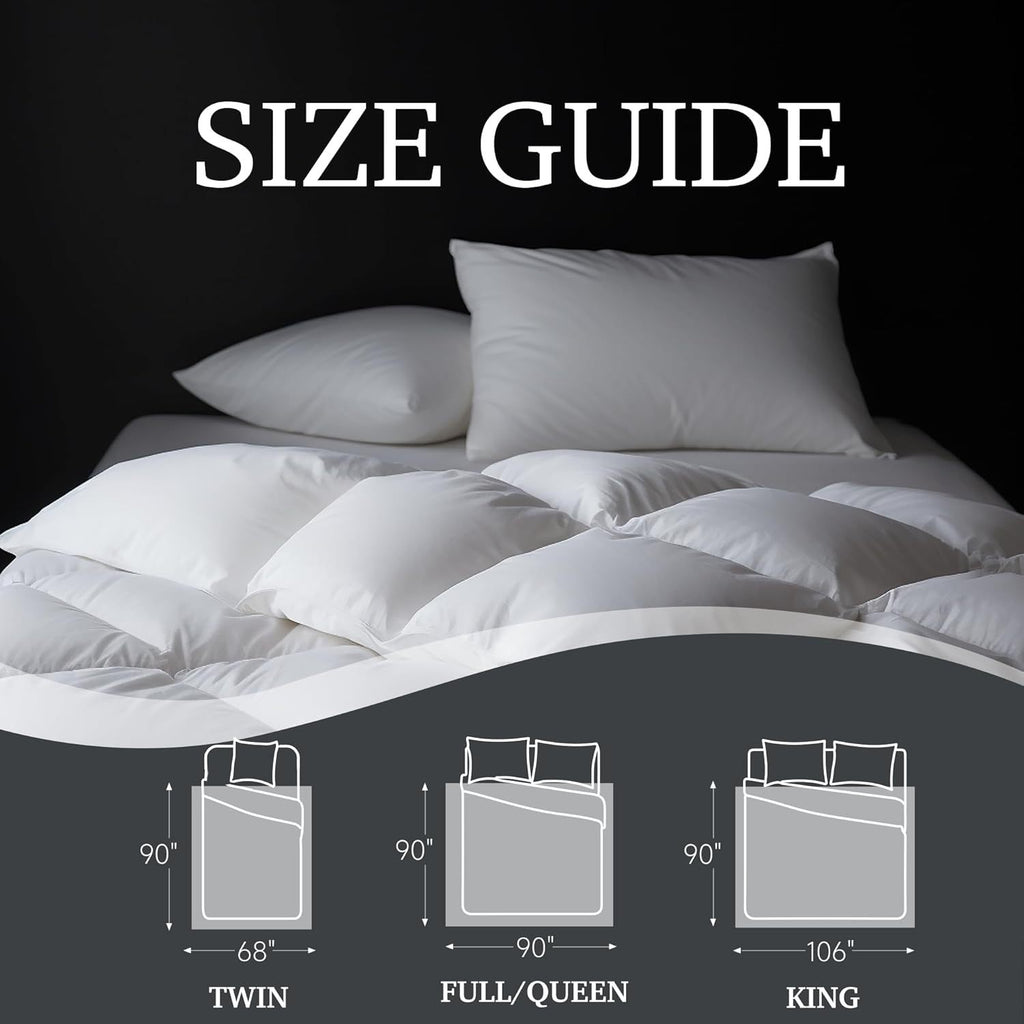 Hotel Grand Luxury White Down Comforter, 600 Fill Power All Season Down Duvet Insert, 500 Thread Count 100% Cotton Hotel Bedding Comforters with Stripe Pattern