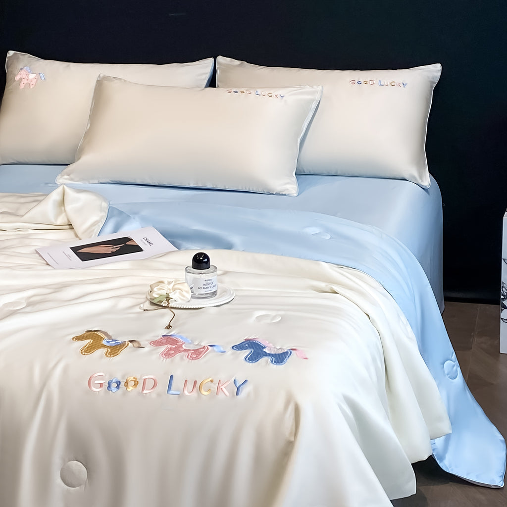 1pc, 2026 New Washed Air Conditioning Quilt, Cute Summer Quilt, Light Summer Quilt, Thin and Breathable Air Conditioning Blanket, Lightweight Quilt, Suitable for Bedrooms and Dormitories, Machine Washable, Pillowcases Not Included