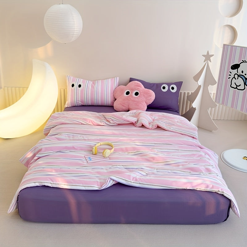 4pcs set of summer cool bedding - soft and breathable, including 1 blanket, 1 bed sheet, and 2 pillowcases (excluding pillow core) - soft and cool thin quilt, comfortable and suitable for all seasons, suitable for bedrooms and guest rooms.