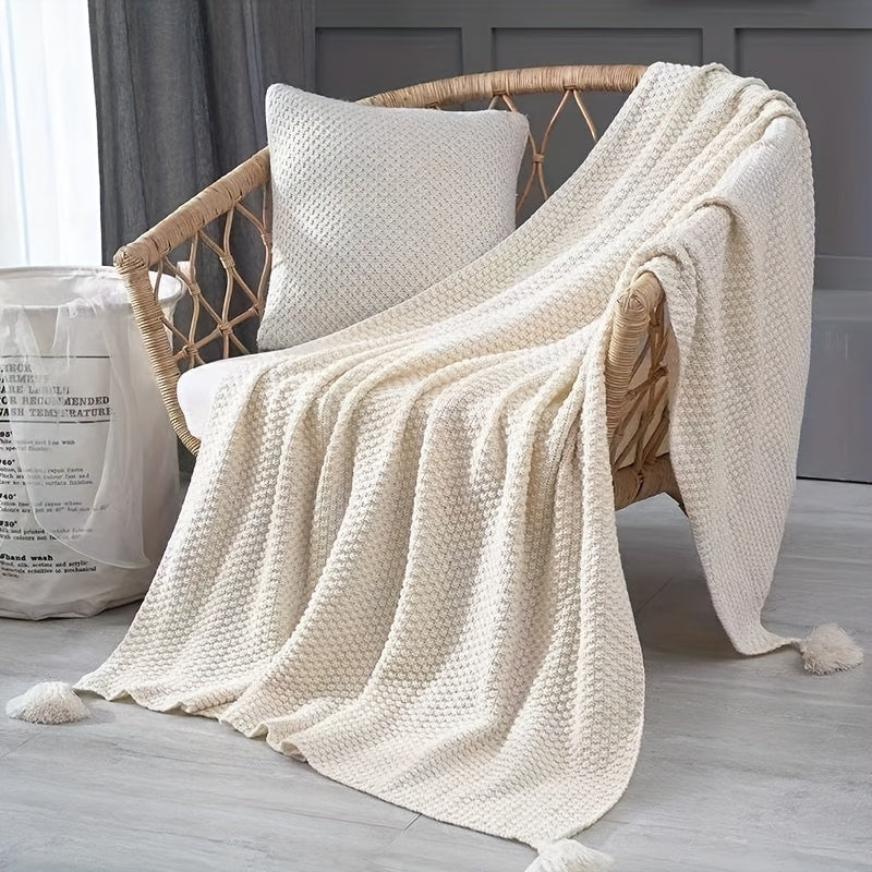 One Fringed Blanket | Suitable for Dormitory, Bedroom, Hotel, Camping, Car Nap, All Seasons, Fabric, Jacquard Craftsmanship, 30 Count