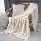 One Fringed Blanket | Suitable for Dormitory, Bedroom, Hotel, Camping, Car Nap, All Seasons, Fabric, Jacquard Craftsmanship, 30 Count