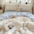 4pcs New Style Bedding, Cloud-Feel Crinkle Yarn Lace Design, Includes 1 Duvet Cover + 1 Flat Sheet + 2 Pillowcases, Fresh Country Style, Skin-Friendly and Breathable, Soft and Gentle, Printing and Dyeing, Delicate Touch, Suitable for Dormitories