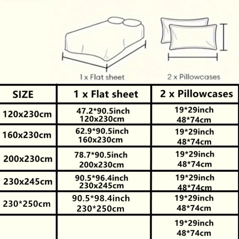 3pcs Cloud Feel Double Layer Gauze Printed Bed Sheet Set Dormitory Single Bed Sheet Pillowcase Home Bedroom Double Bed Crinkle Gauze Three-Piece Set 1 Bed Sheet + 2 Pillowcases