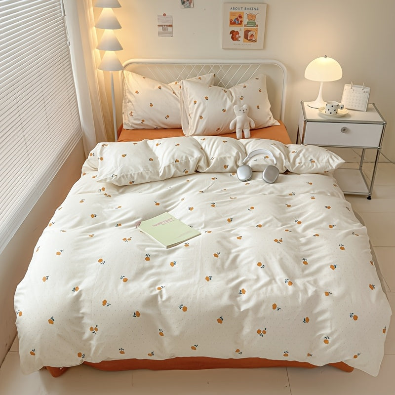 4pcs Bedding (1 Duvet Cover + 1 Sheet + 2 Pillowcases) Summer Minimalist Floral Print Four-Piece Set for Home Dormitory, Machine Washable