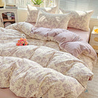 Spring Floral Print Blue and Purple Small Floral Vine Pattern • 4pcs Bedding (1 Duvet Cover + 1 Flat Sheet + 2 Pillowcases) • Country Style • Breathable Soft Microfiber • Machine Washable • Suitable for All Seasons • Does Not Include Comforter or Pillow