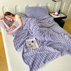 1pc of Luxurious Faux Rabbit Fur Chenille Striped Throw Blanket, Suitable for Travel, Sofa, Bed, Office, and Home Decor, Lap Blanket, Bed Blanket, Knee Blanket, Outdoor Travel Blanket, Soft, Warm, and Cozy, a Beautiful and Comfortable Warm Blanket