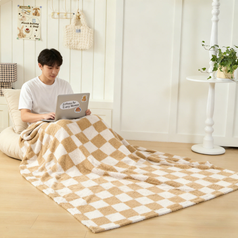 WERVITY 1 Colorful Checkered Flannel Blanket Thickened Material Ideal For: - Single-Person Nap Blanket - Year-Round Full-Body Blanket - Double Bed Sheet - Multi-Purpose Soft And Skin-Friendly Fleece Blanket - Office Throw Blanket - Outdoor Camping